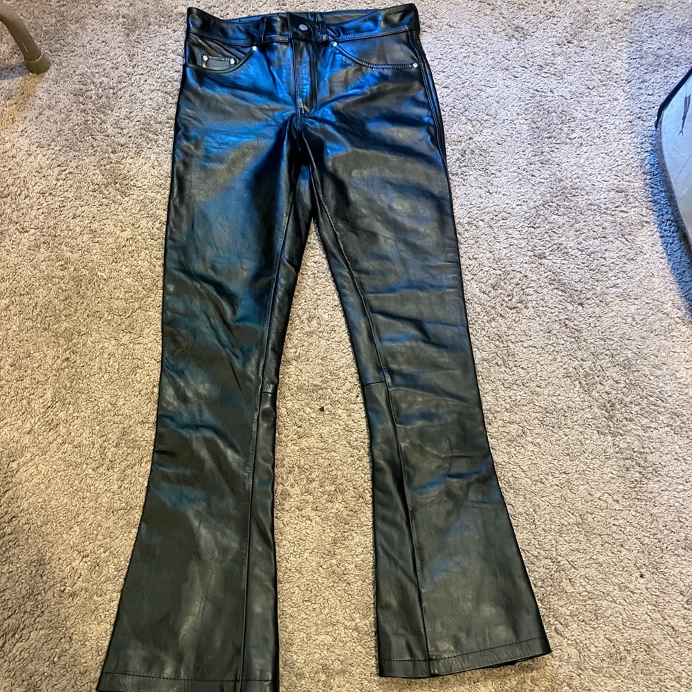 Nyrva black leather flare pants